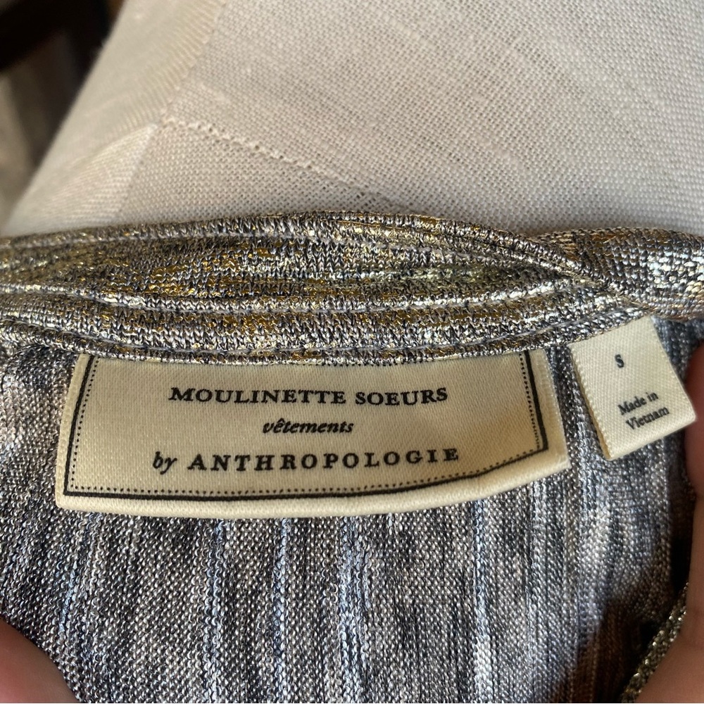 Moulinette Soeurs by Anthropologie shimmer silver gold festive tank top S - Picture 9 of 13